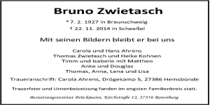 22.11.2014 Bruno Zwietasch †