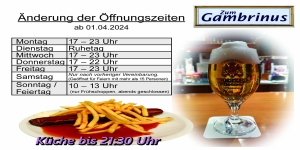 Öffnungszeiten Gaststätte „Zum Gambrinus“